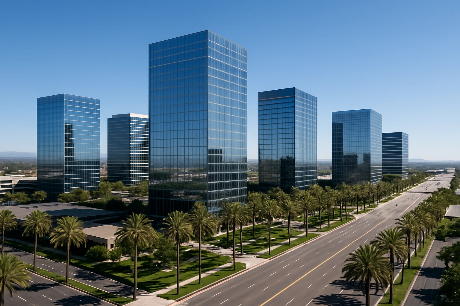 Fresh lunch buffet with California cuisine grain bowls and salad bar in a modern Orange County tech office with glass walls and natural light