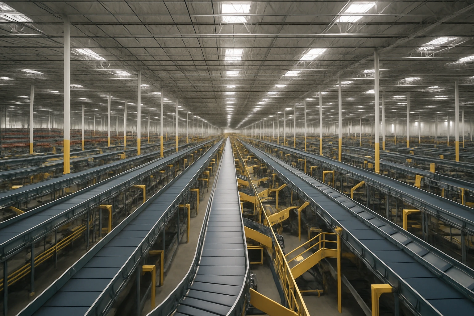 Individual hot meal trays laid out on tables inside a clean Moreno Valley distribution warehouse break room