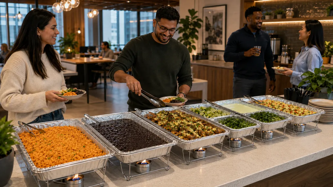 Freshly-prepared buffet trays at a workplace