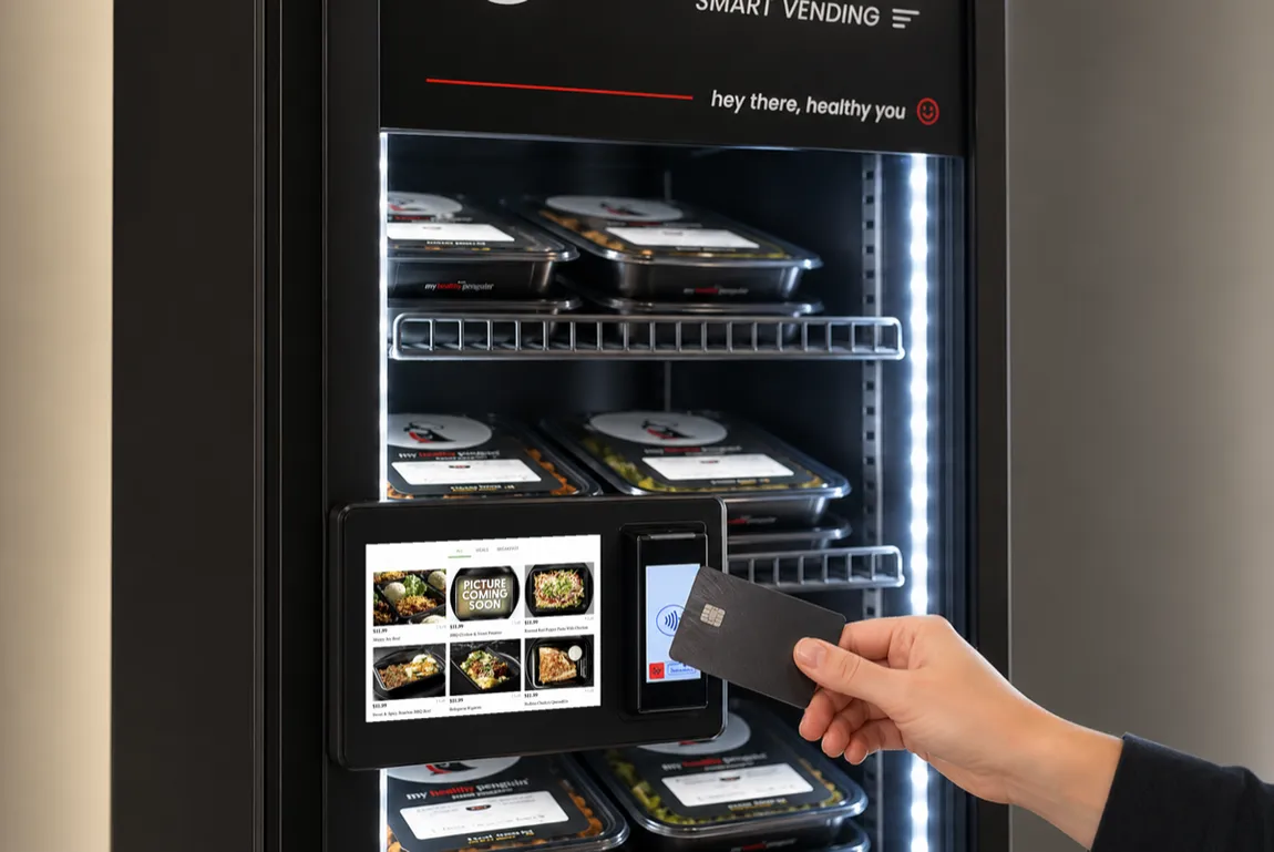 An employee unlocking the MHP smart fridge with a tap of their card