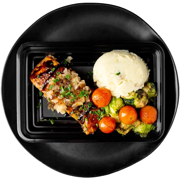 Balsamic glazed salmon meal-prep tray