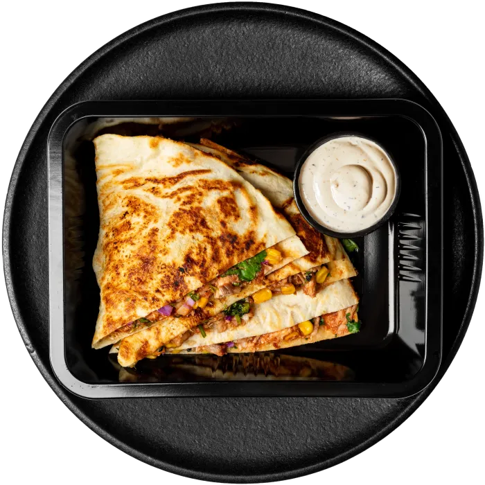 BBQ chicken quesadilla meal-prep tray