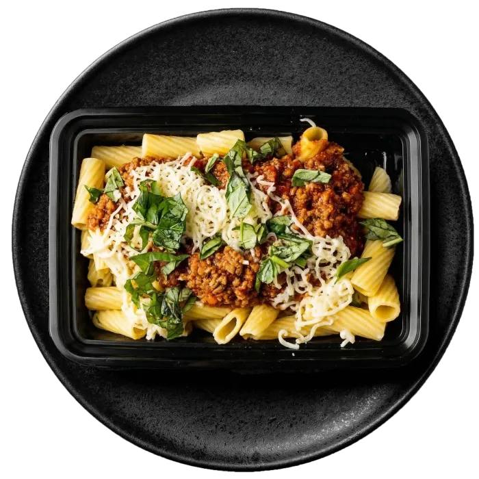 Bolognese rigatoni meal-prep tray
